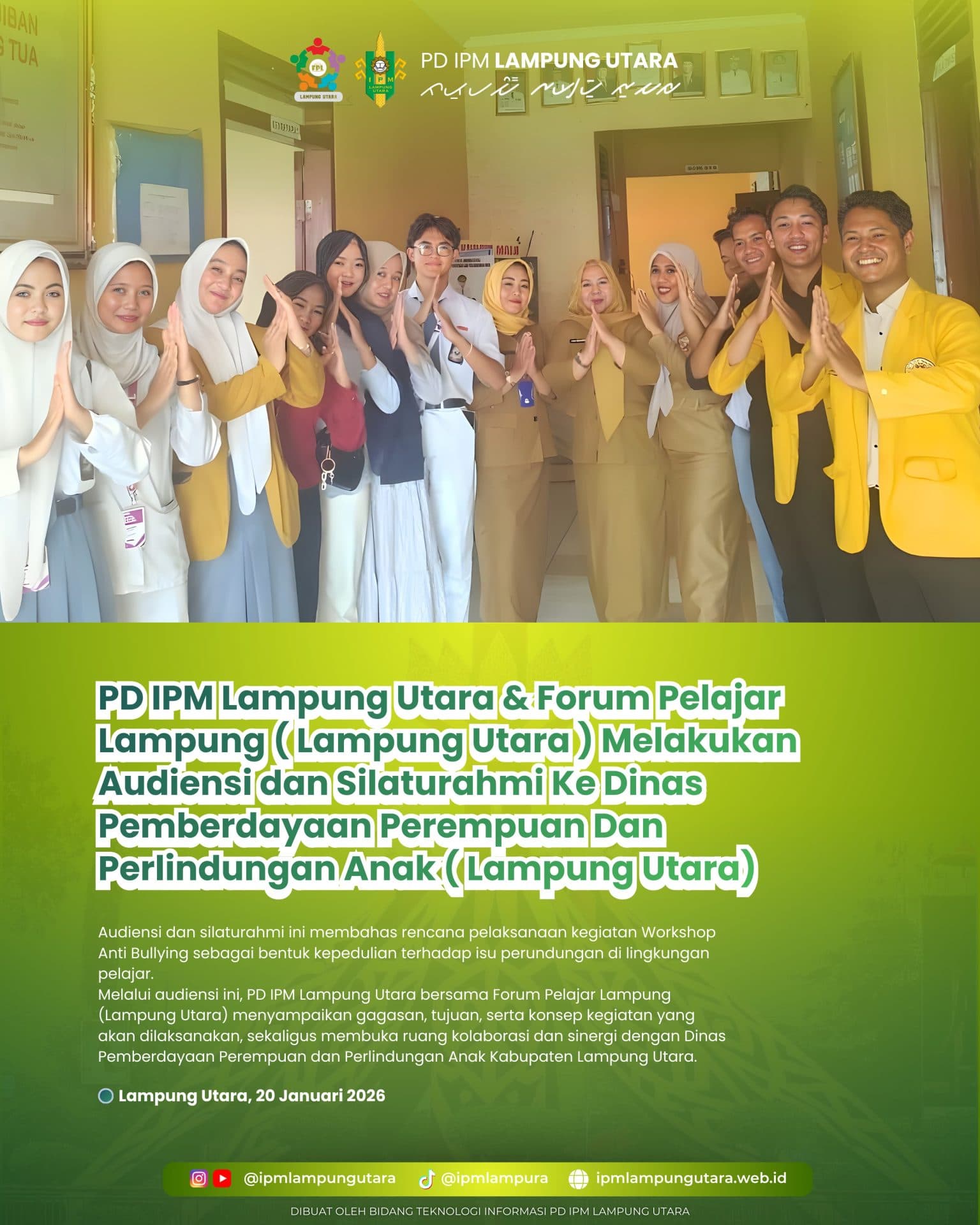 PD IPM Lampung Utara & Forum Pelajar Lampung (Lampung Utara) Melakukan Audiensi dan Silaturahmi Ke Dinas Pemberdayaan Pe